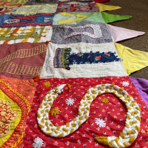 Vintage Alphabet Quilted Folk Art Patchwork Handmade 73"x40" One of a KInd Wall - Picture 5 of 14